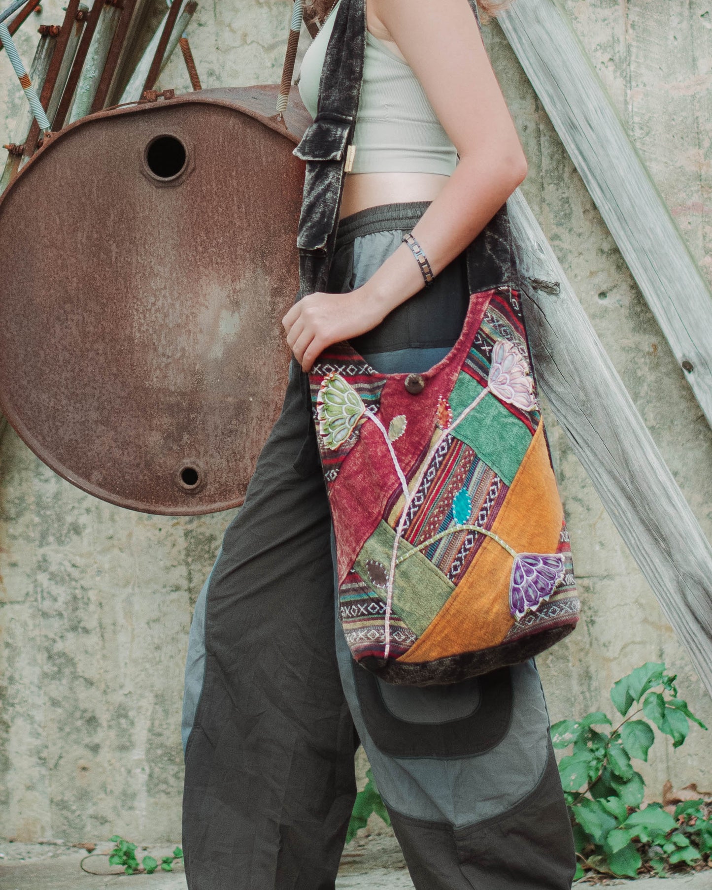Cotton Flower Hand Embroidered Crossbody Bag