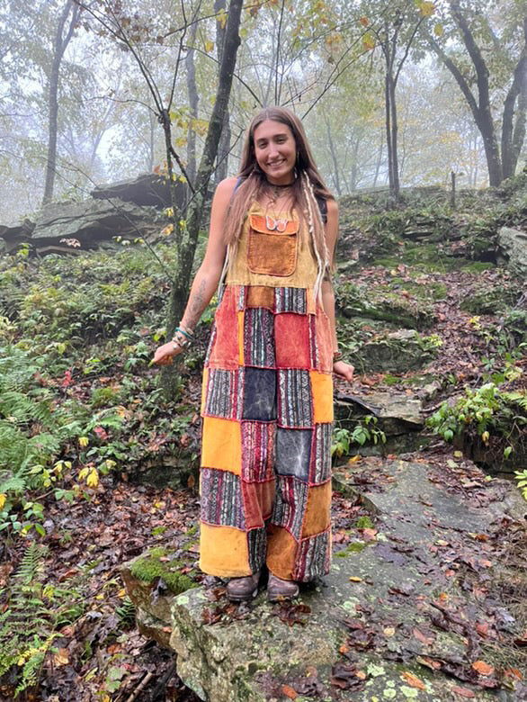 Cotton Hippie Handmade Gheri Patchwork Corduroy Mix Wide Leg Bohemian Overalls