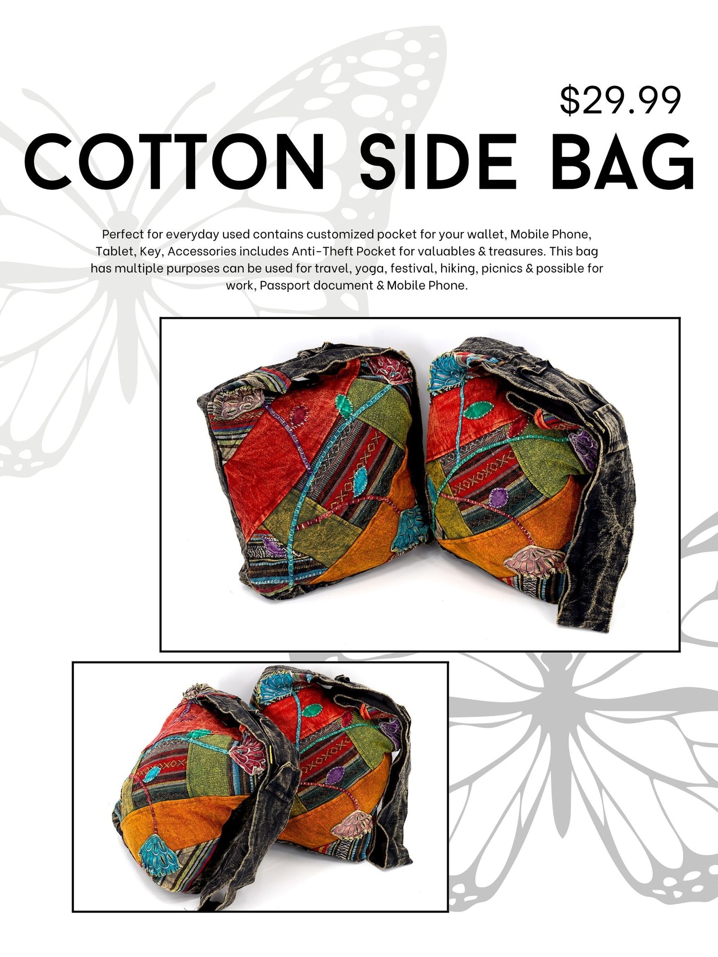 Cotton Flower Hand Embroidered Crossbody Bag