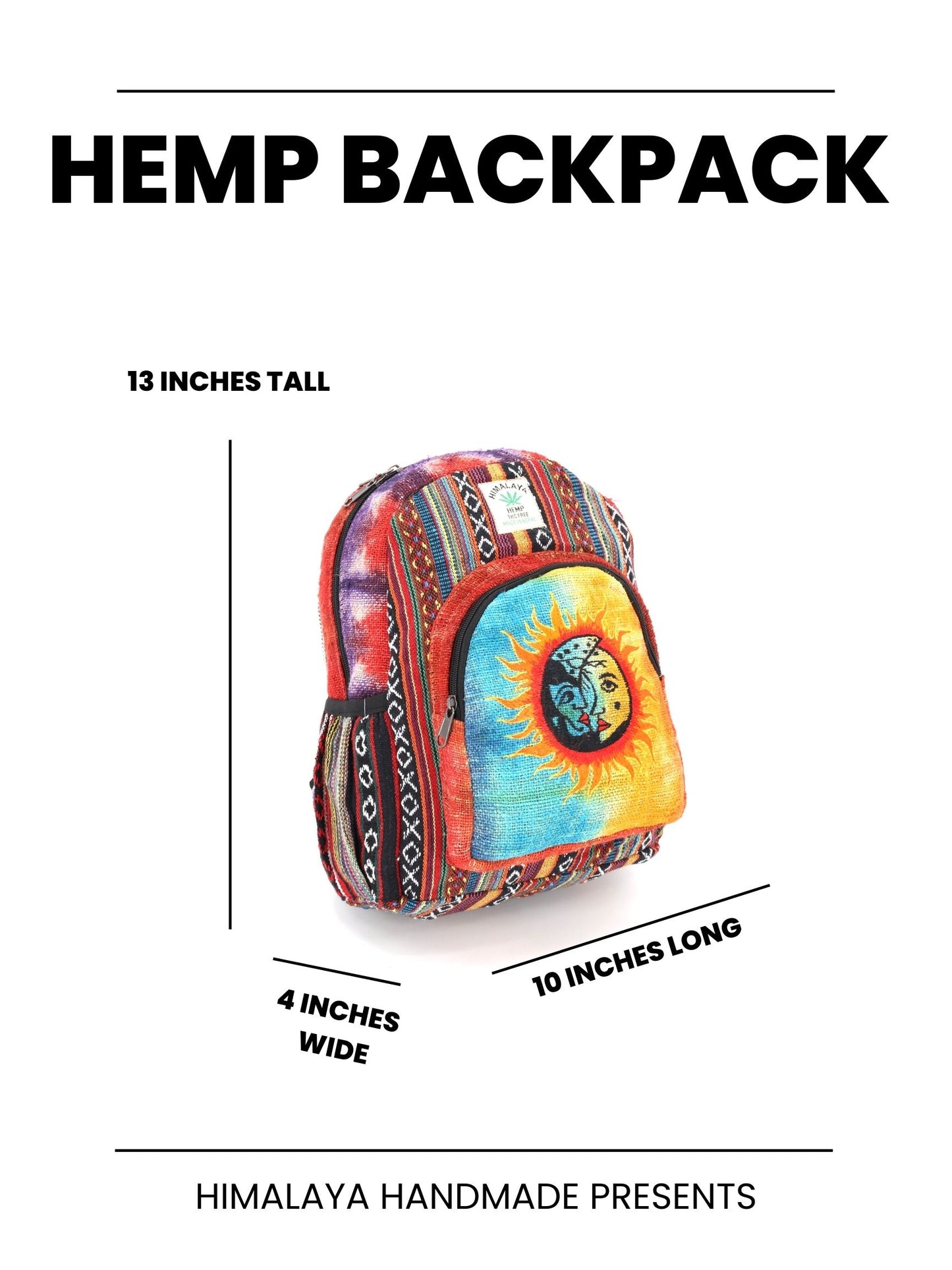 Hemp Sun and Moon Hand Embroidered Tie Dye Mini Backpack