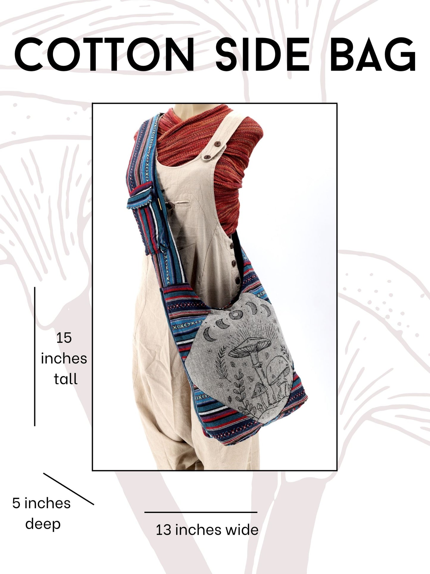 Cotton Mushroom Print Frame Design Handmade Crossbody Bag