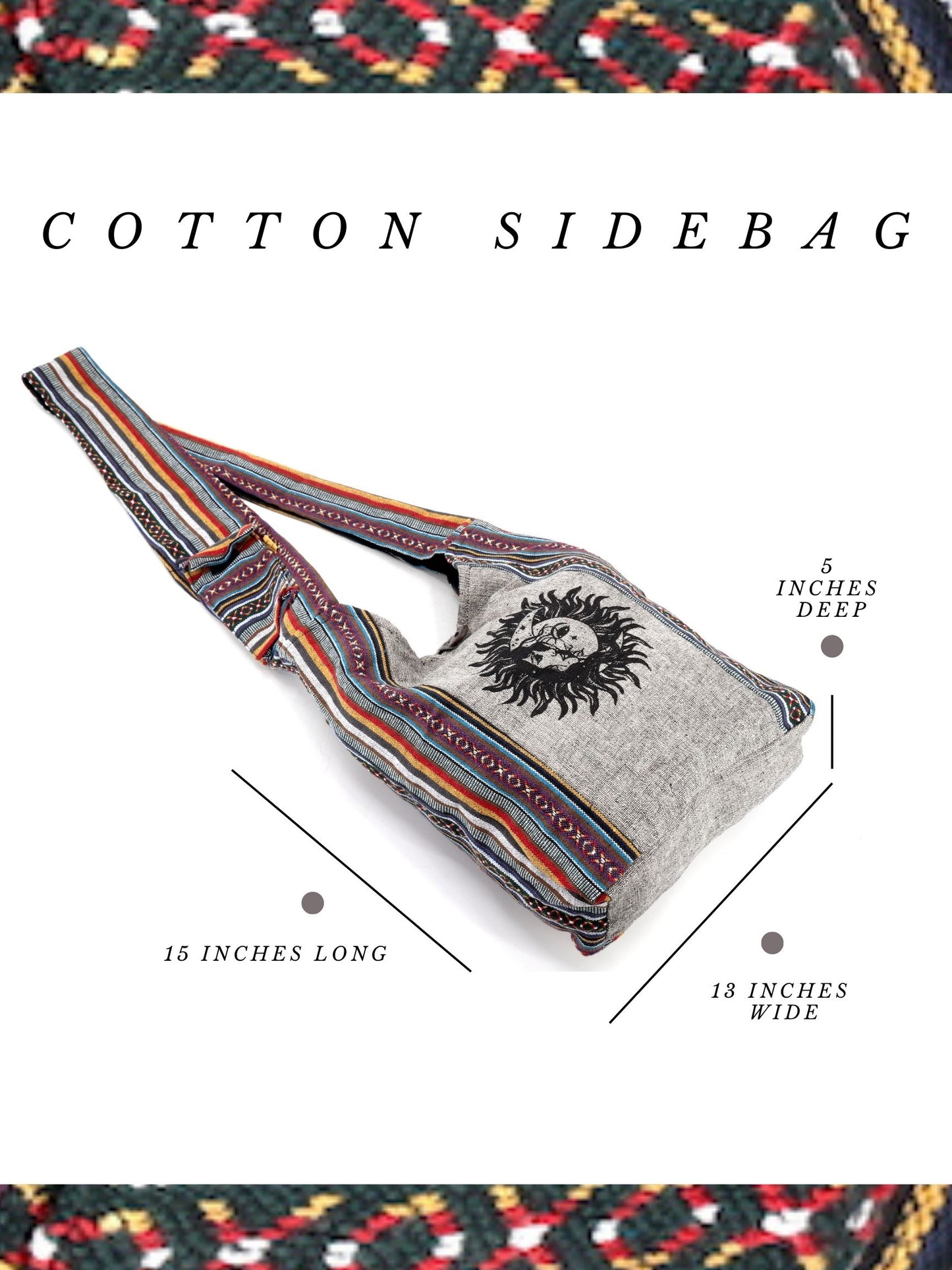 Cotton Sun & Moon Print Handmade Crossbody Bag