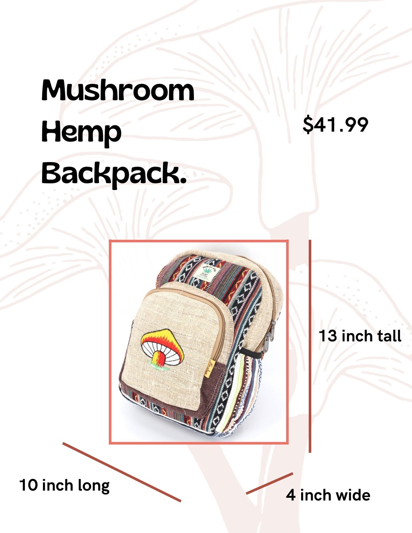 Hemp Mushroom Hand Embroidered Mini Backpack