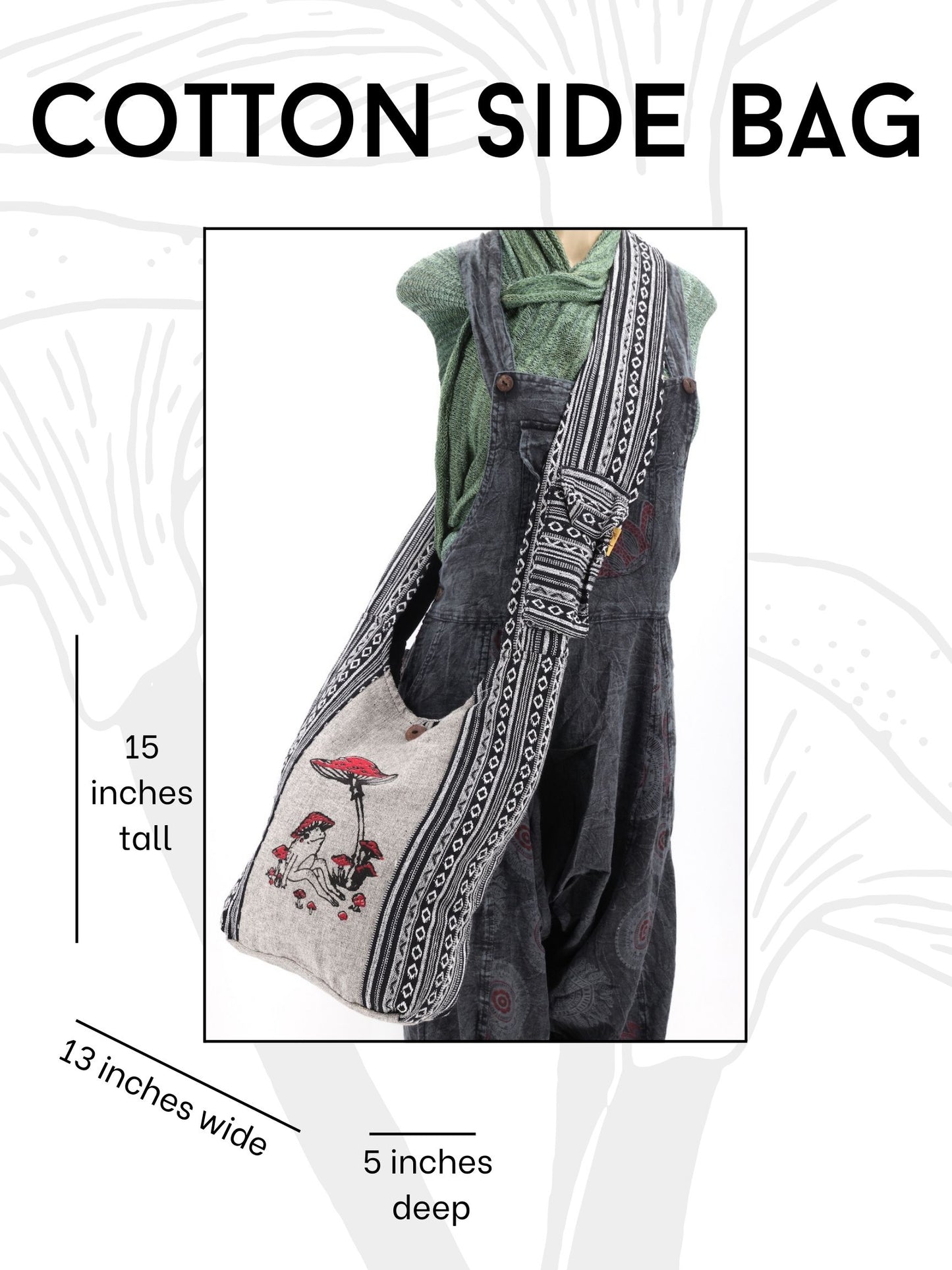 Cotton Frog Mushroom Print Handmade Crossbody Bag