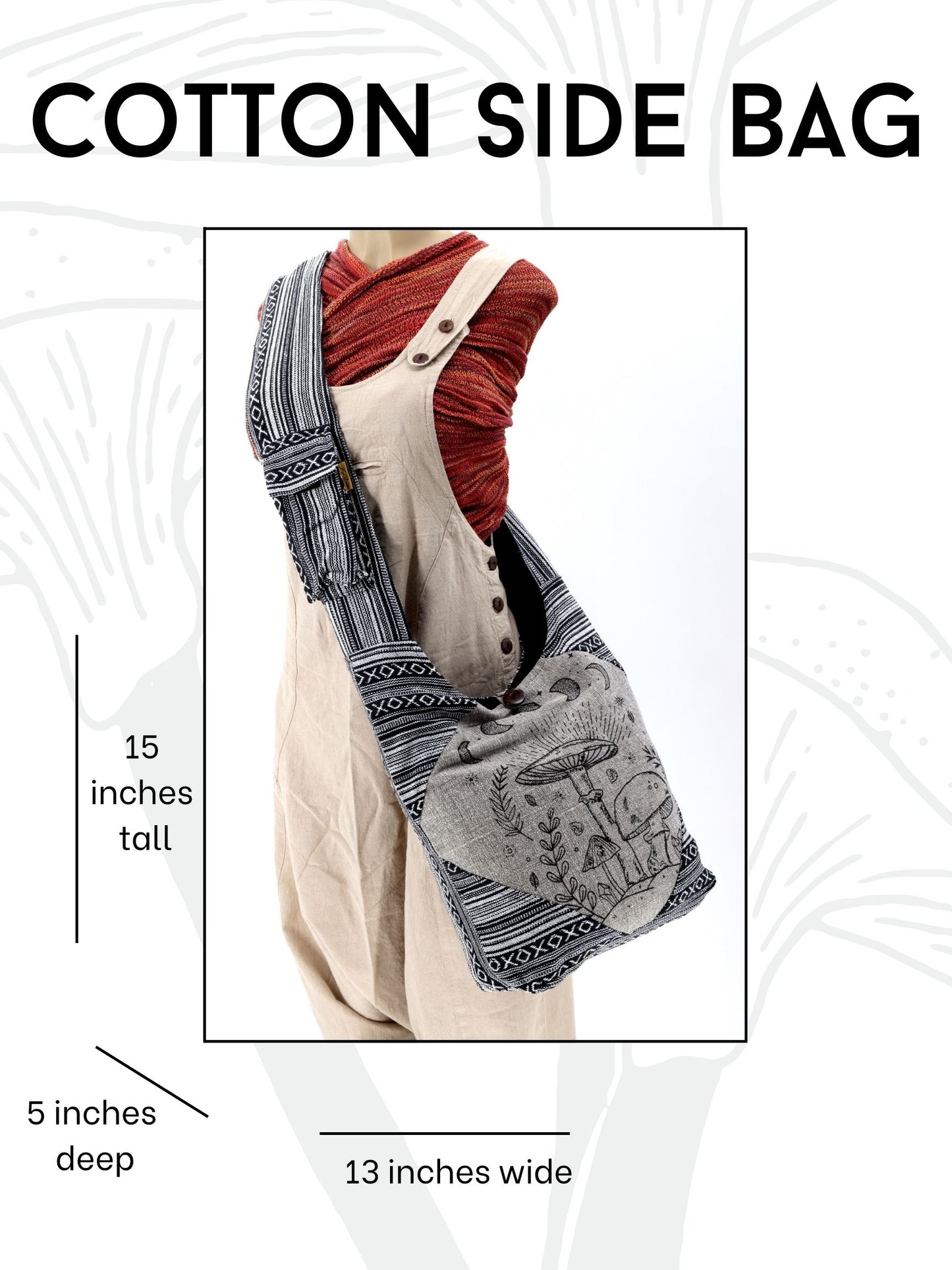 Cotton Mushroom Print Frame Design Handmade Crossbody Bag