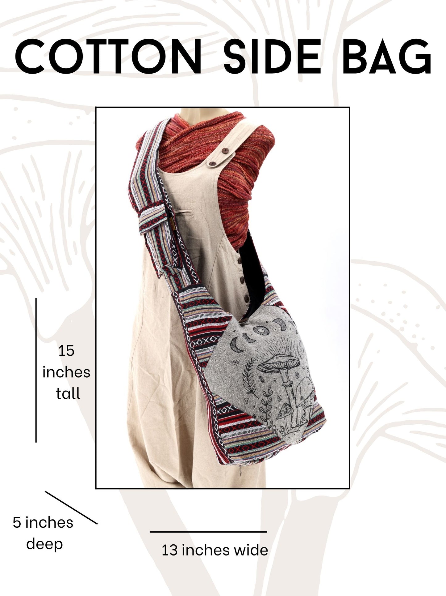 Cotton Mushroom Print Frame Design Handmade Crossbody Bag