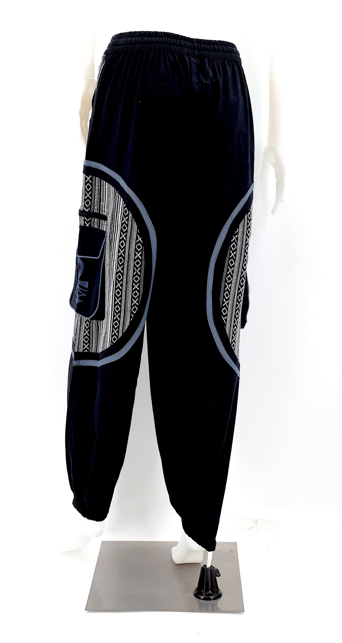 Back view of Egyptian embroidered straight-leg harem pants