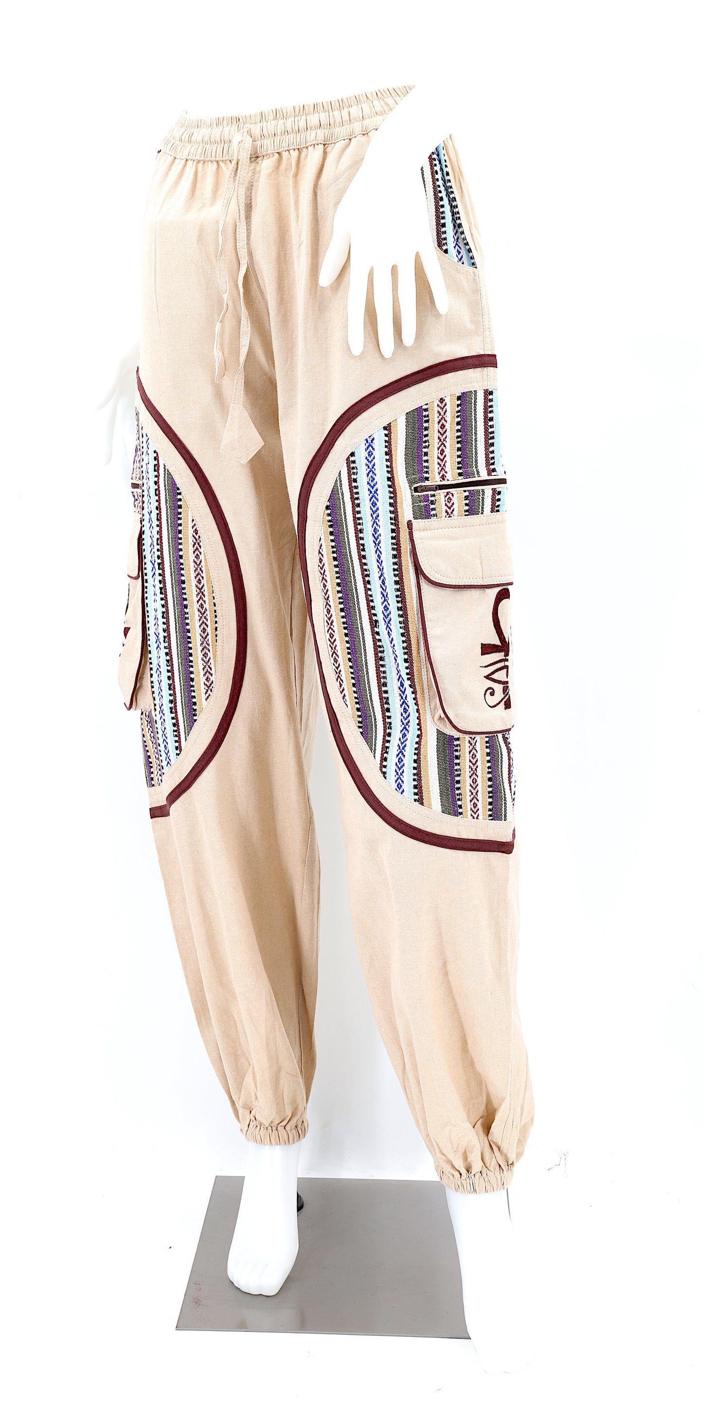 Artistic cotton harem pants with Eye of Ra and Eye of Horus embroidery