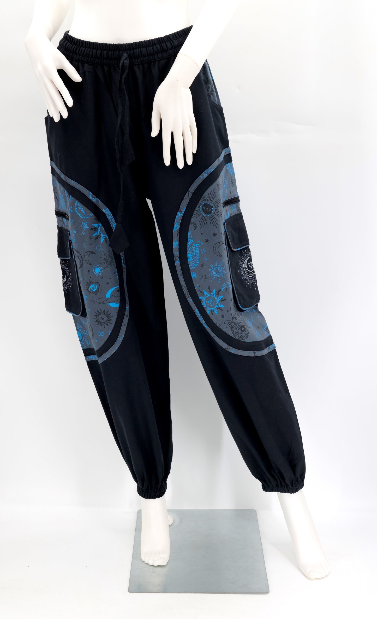 Cotton Hippie Handmade Harem Sun, Moon And Stars Embroidered Celestial Patterned Bohemian Pants