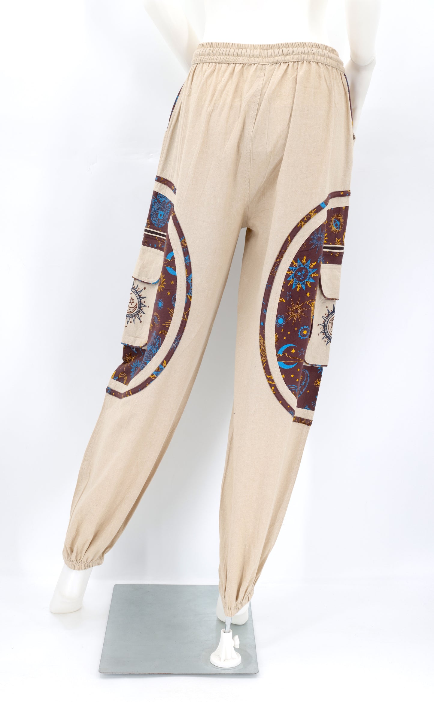Cotton Hippie Handmade Harem Sun, Moon And Stars Embroidered Celestial Patterned Bohemian Pants