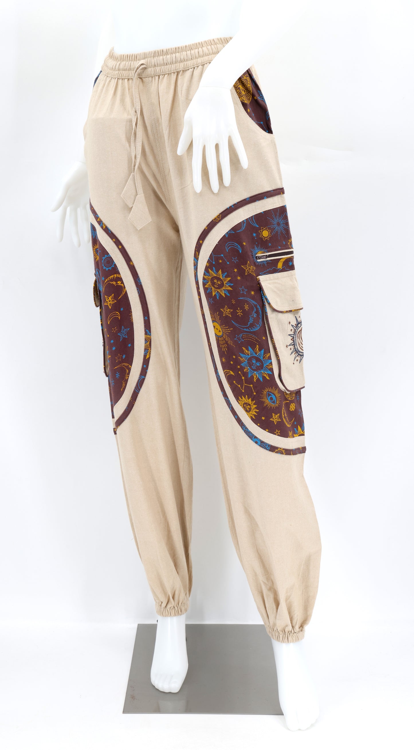 Cotton Hippie Handmade Harem Sun, Moon And Stars Embroidered Celestial Patterned Bohemian Pants