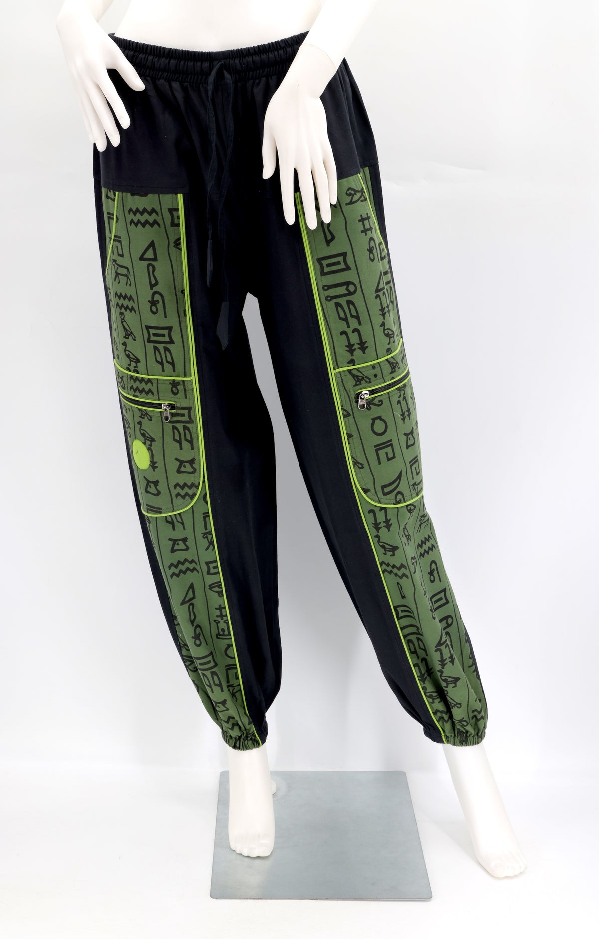 Hose mit ägyptischen Hieroglyphen-Print | Haremshose aus Baumwolle