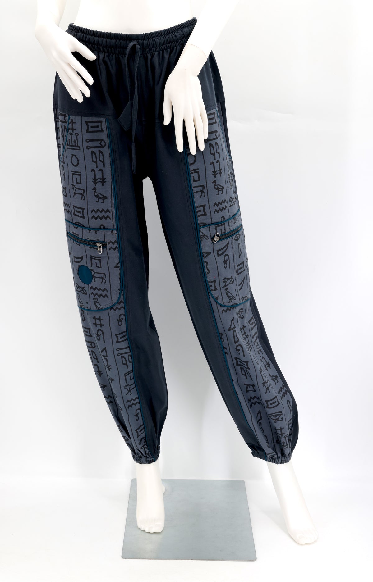 Hose mit ägyptischen Hieroglyphen-Print | Haremshose aus Baumwolle