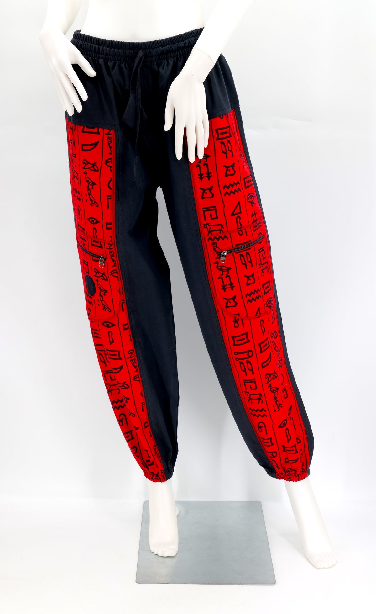 Hose mit ägyptischen Hieroglyphen-Print | Haremshose aus Baumwolle