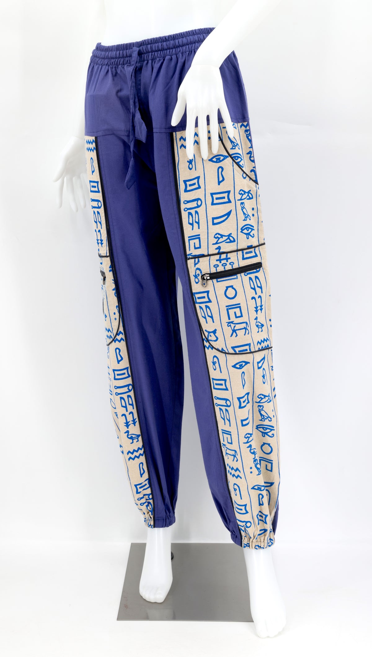 Hose mit ägyptischen Hieroglyphen-Print | Haremshose aus Baumwolle