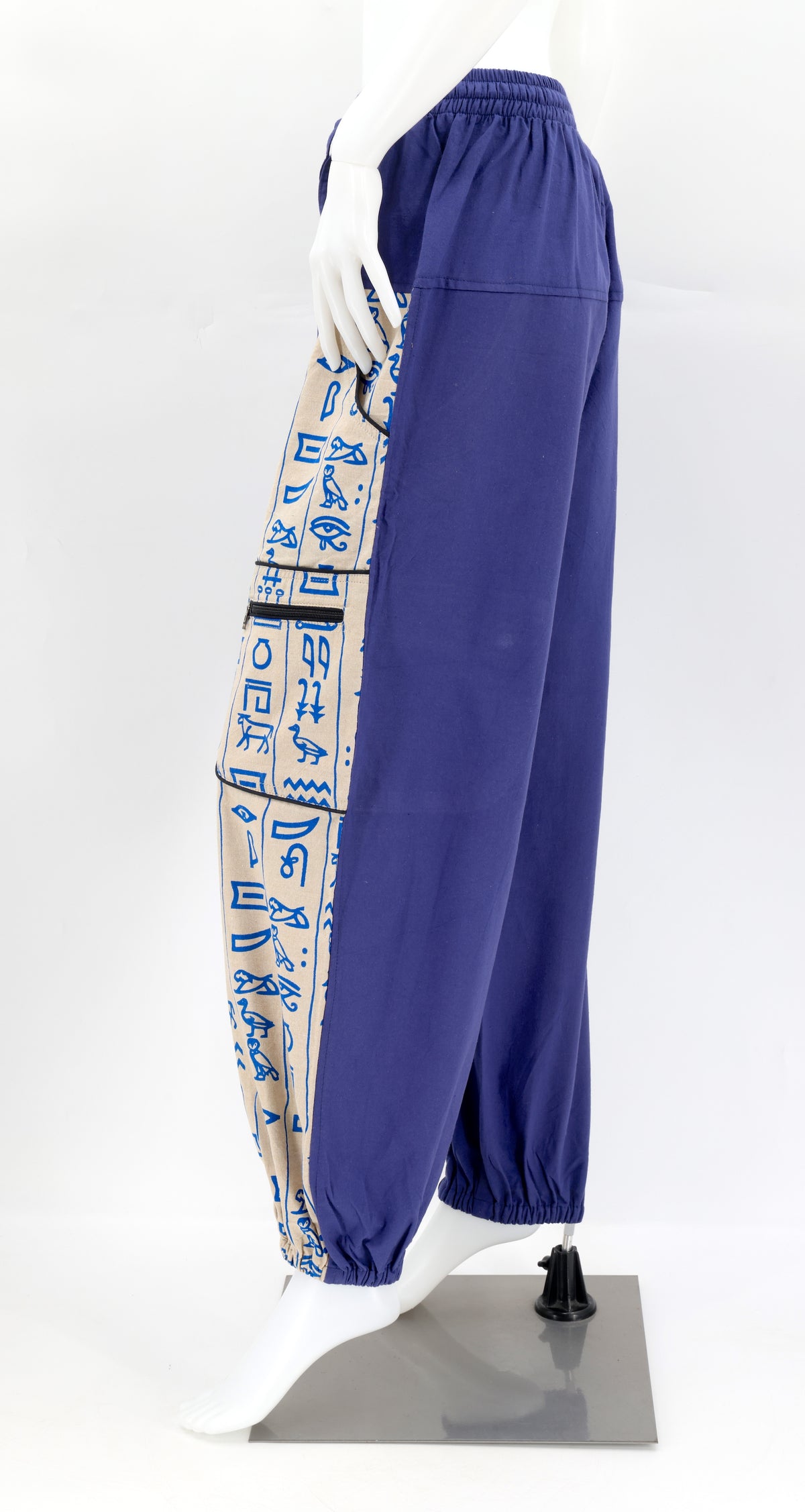 Hose mit ägyptischen Hieroglyphen-Print | Haremshose aus Baumwolle