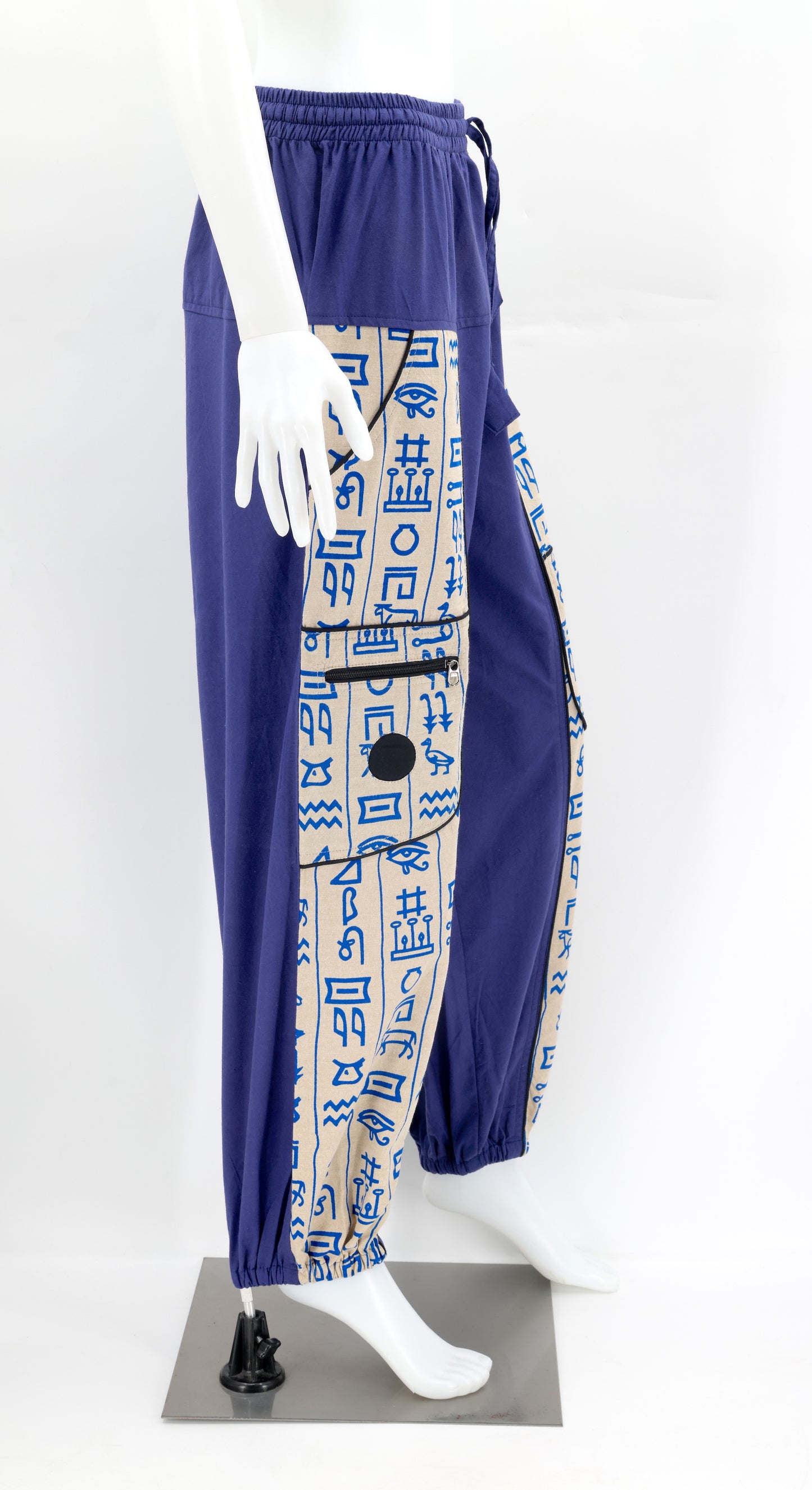 Hose mit ägyptischen Hieroglyphen-Print | Haremshose aus Baumwolle