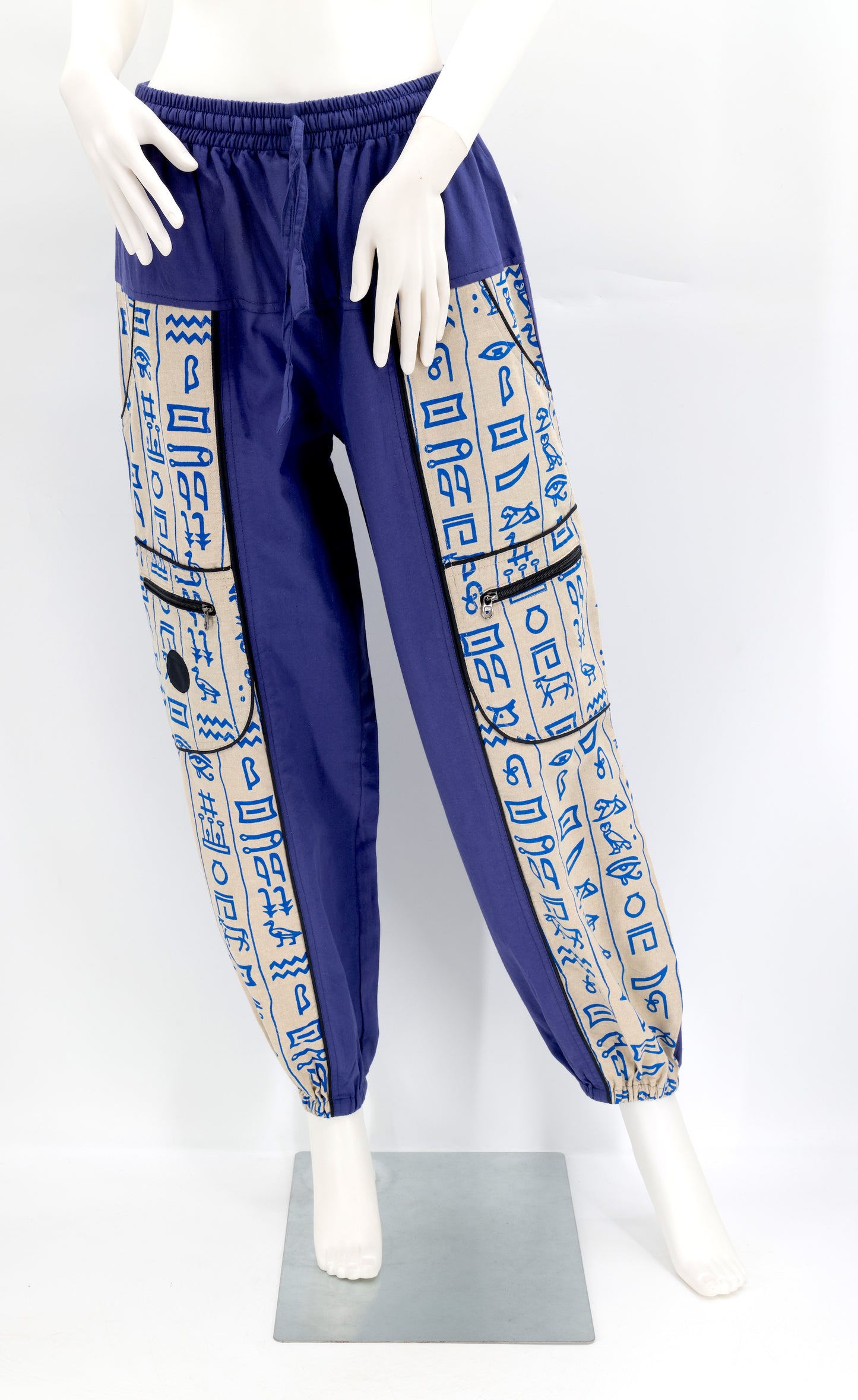 Hose mit ägyptischen Hieroglyphen-Print | Haremshose aus Baumwolle
