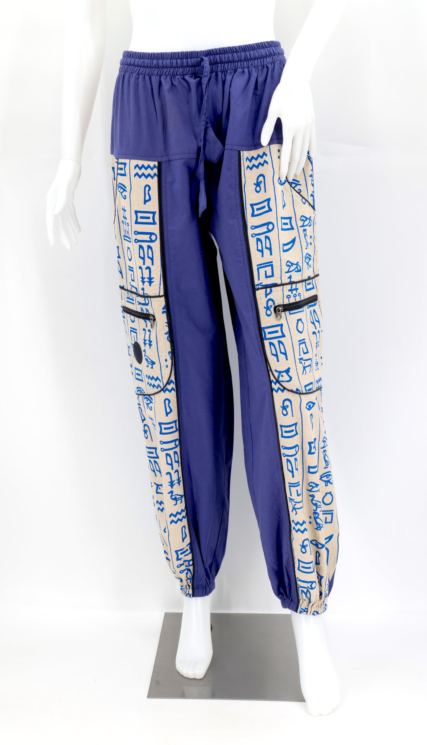 Hose mit ägyptischen Hieroglyphen-Print | Haremshose aus Baumwolle