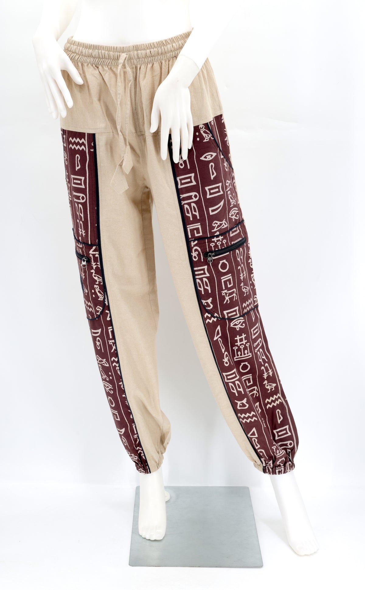 Hose mit ägyptischen Hieroglyphen-Print | Haremshose aus Baumwolle