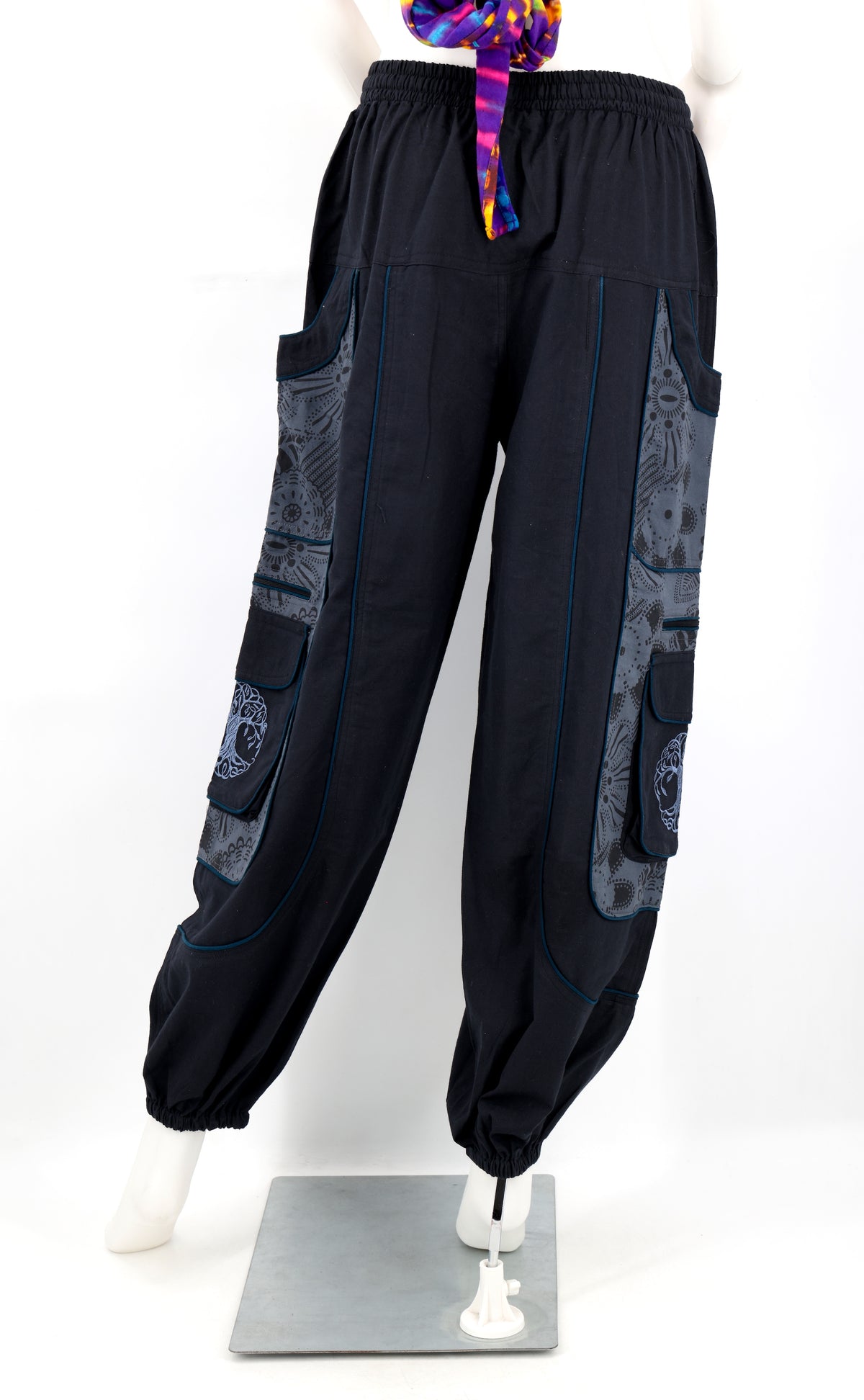 Unorthodoxe bestickte Baum des Lebens-Hose mit Muster | Baumwoll-Haremshose