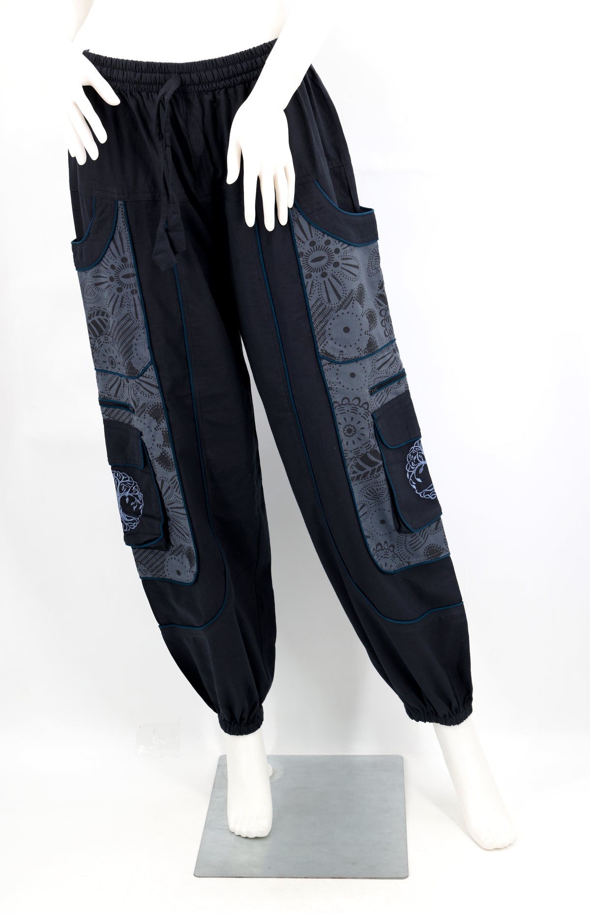Unorthodoxe bestickte Baum des Lebens-Hose mit Muster | Baumwoll-Haremshose