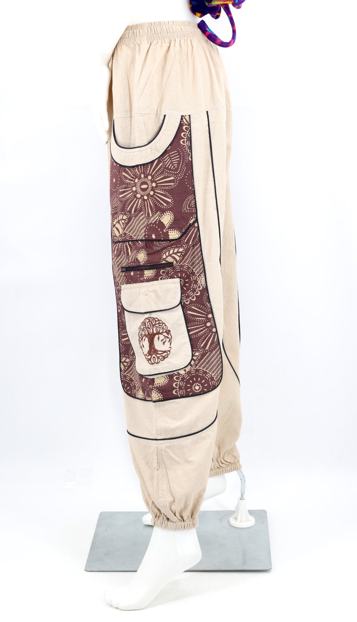Unorthodoxe bestickte Baum des Lebens-Hose mit Muster | Baumwoll-Haremshose