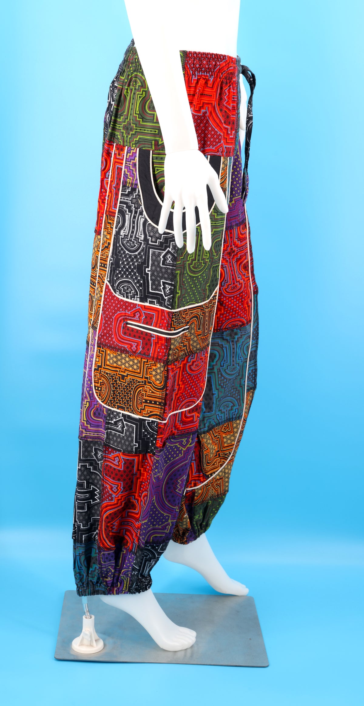 Wook-Hose mit spanischem Fliesenmuster | Patchwork-Harem-Cargohose aus Baumwolle