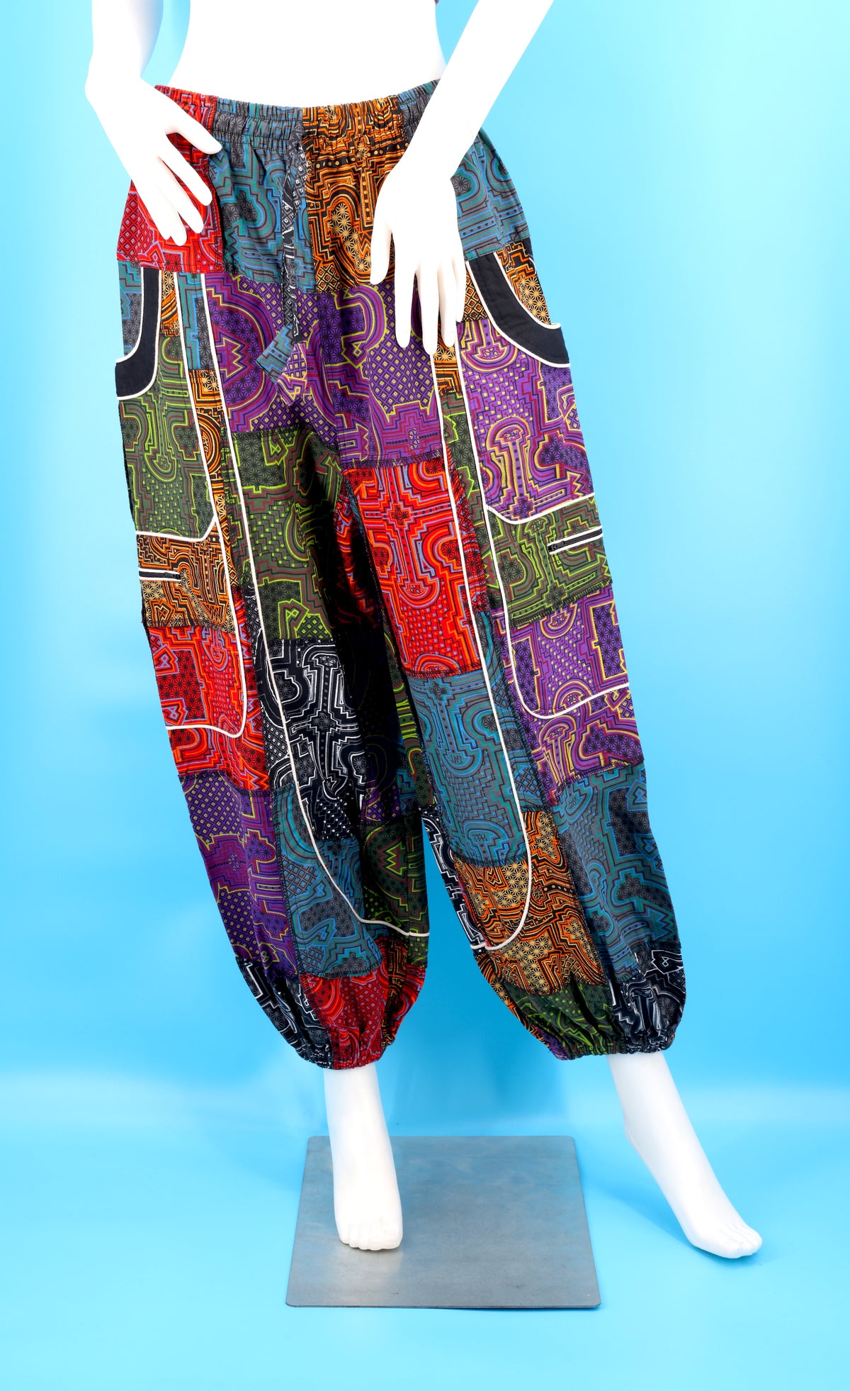 Wook-Hose mit spanischem Fliesenmuster | Patchwork-Harem-Cargohose aus Baumwolle