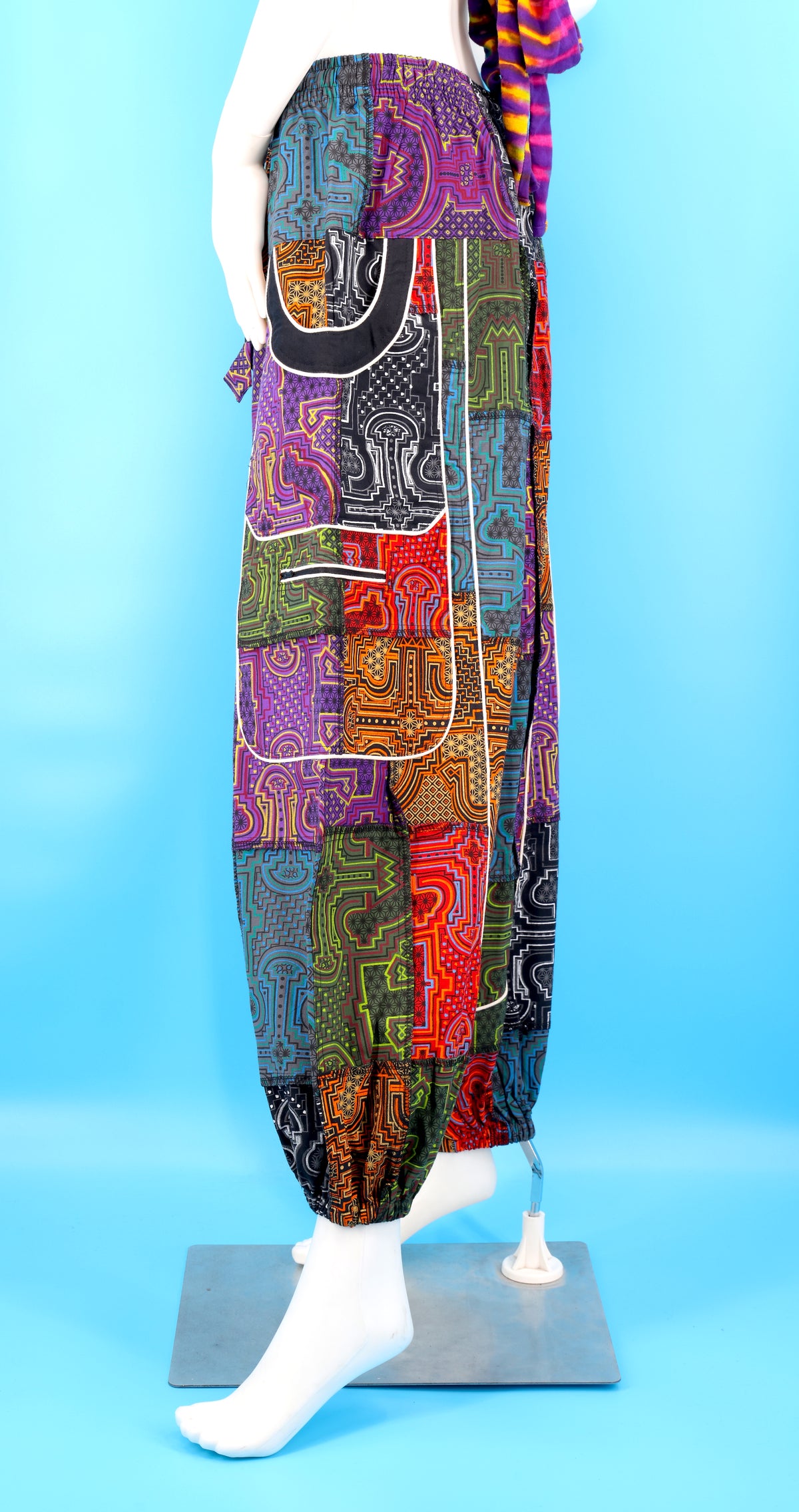 Wook-Hose mit spanischem Fliesenmuster | Patchwork-Harem-Cargohose aus Baumwolle