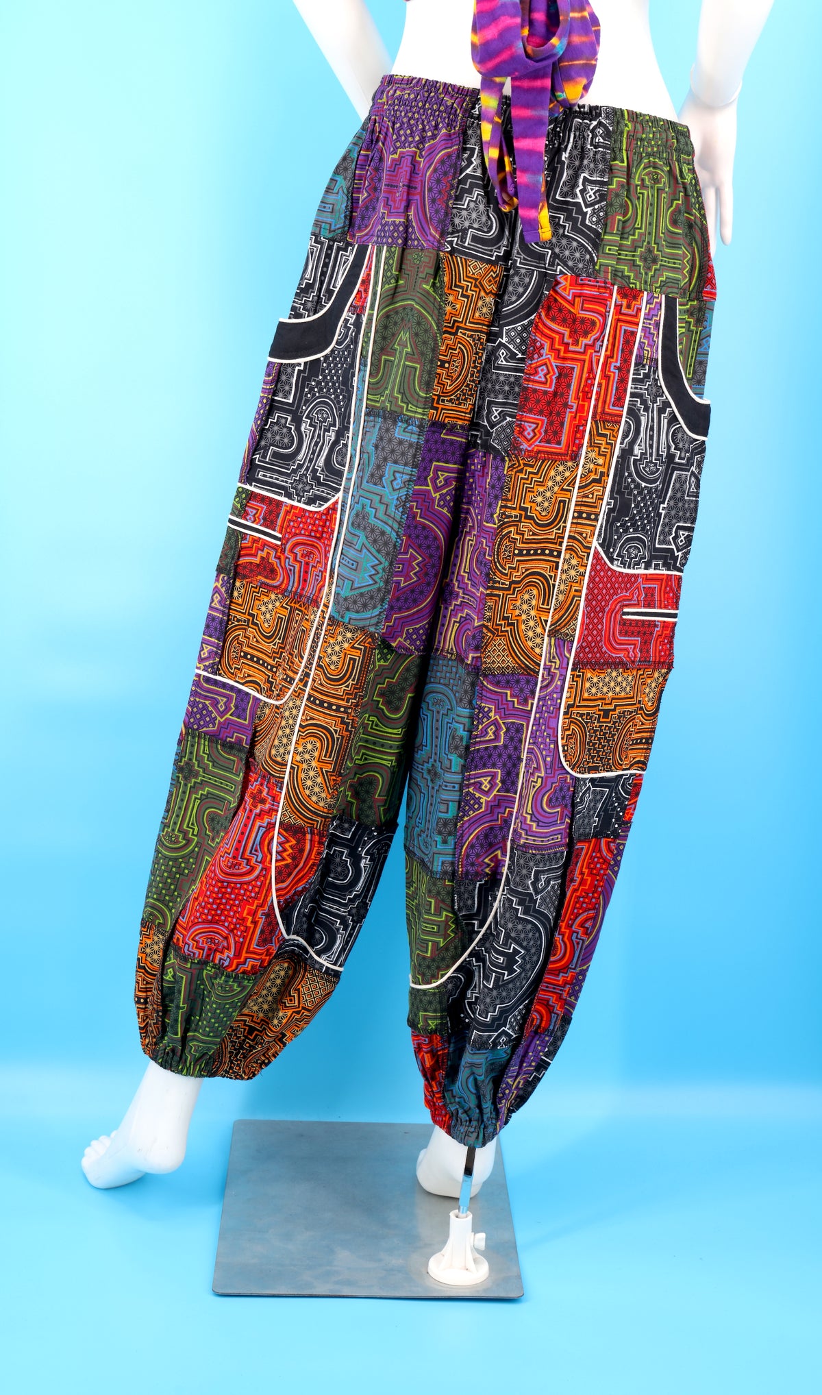 Wook-Hose mit spanischem Fliesenmuster | Patchwork-Harem-Cargohose aus Baumwolle
