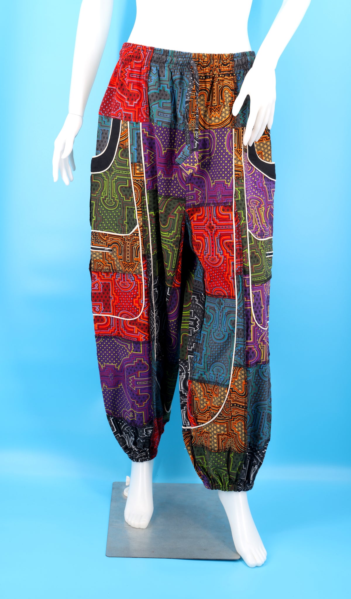 Wook-Hose mit spanischem Fliesenmuster | Patchwork-Harem-Cargohose aus Baumwolle