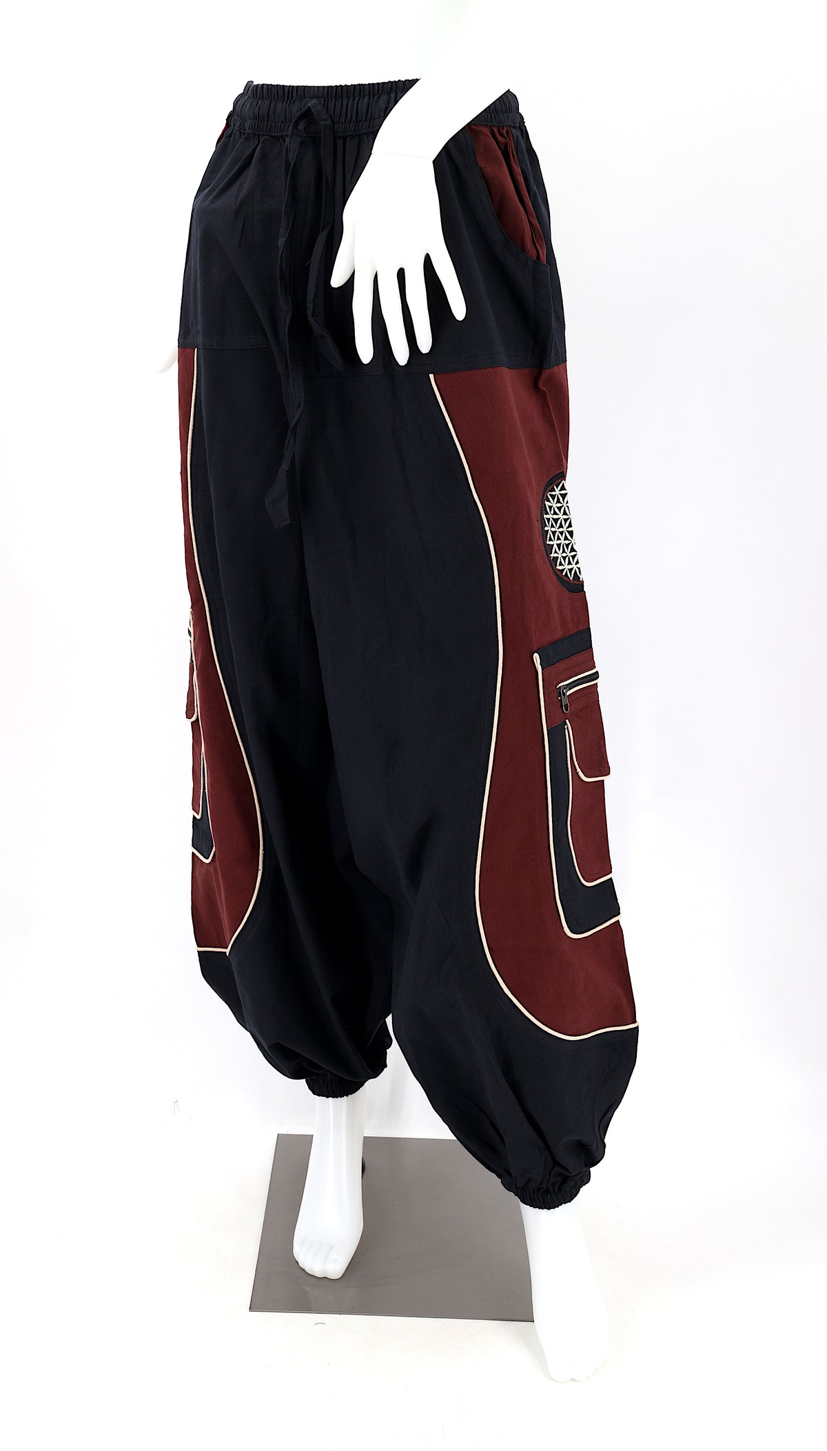 Pantalon brodé géométrie sacrée Fleur de Vie | Pantalon sarouel en coton