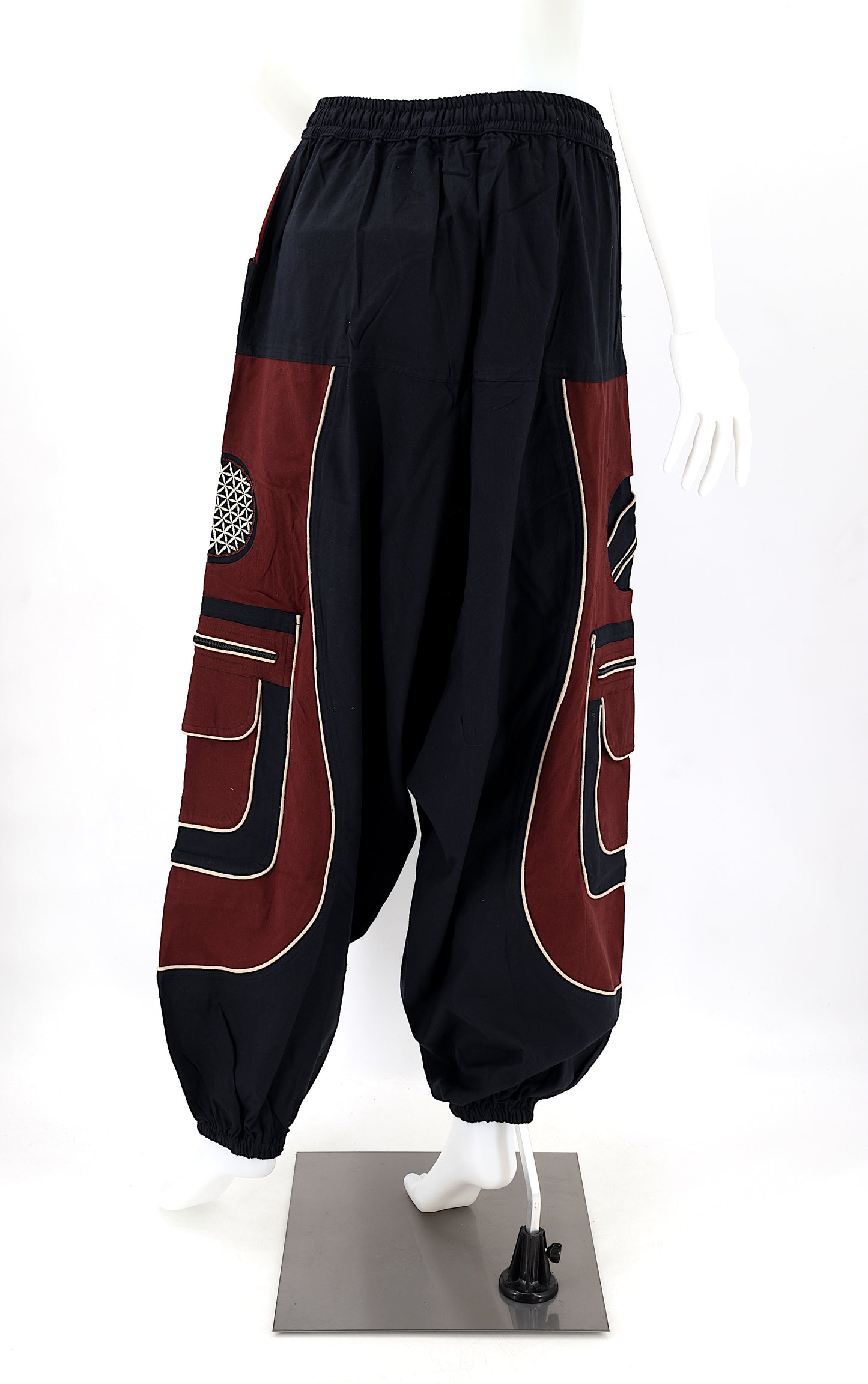 Pantalon brodé géométrie sacrée Fleur de Vie | Pantalon sarouel en coton