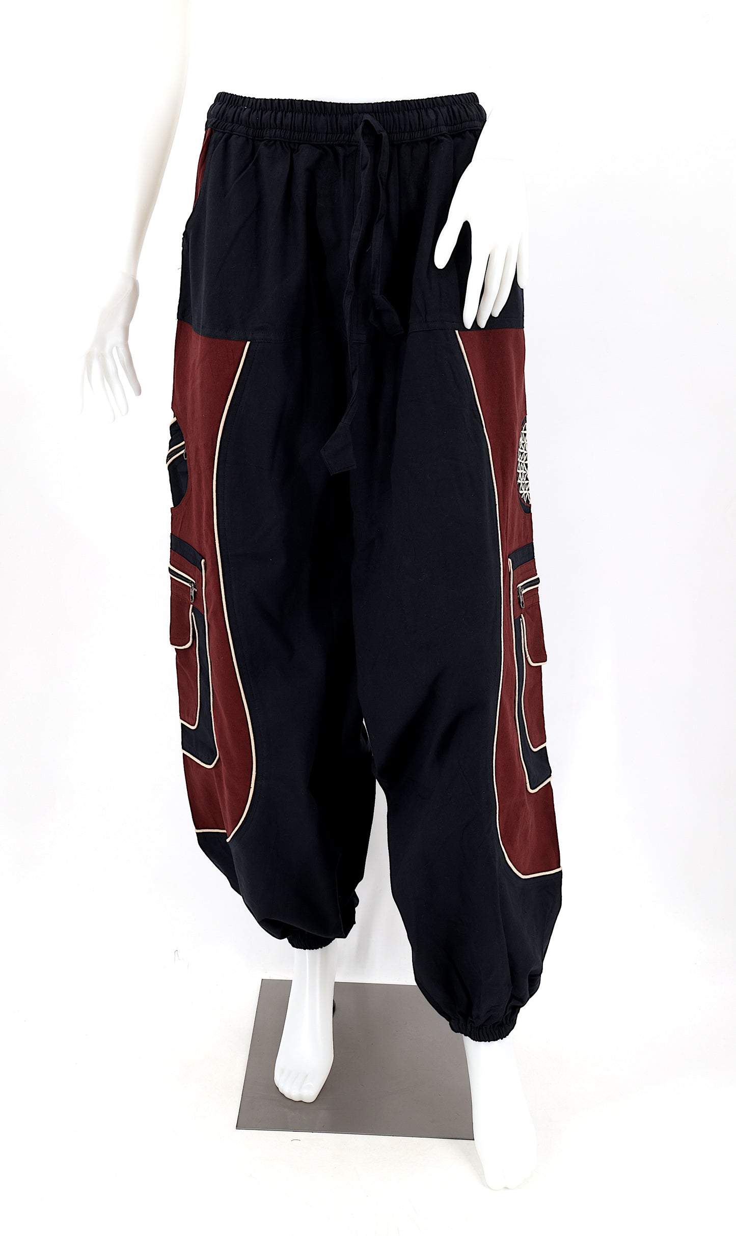 Pantalon brodé géométrie sacrée Fleur de Vie | Pantalon sarouel en coton