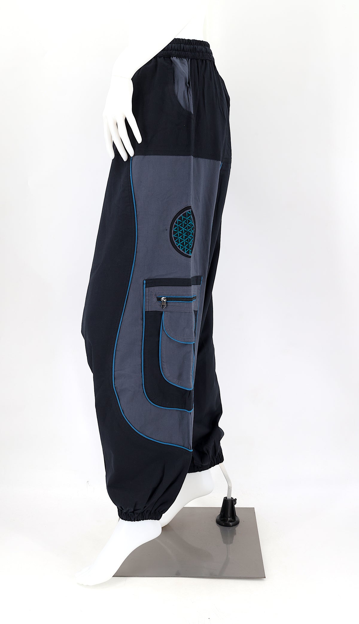 Pantalon brodé géométrie sacrée Fleur de Vie | Pantalon sarouel en coton
