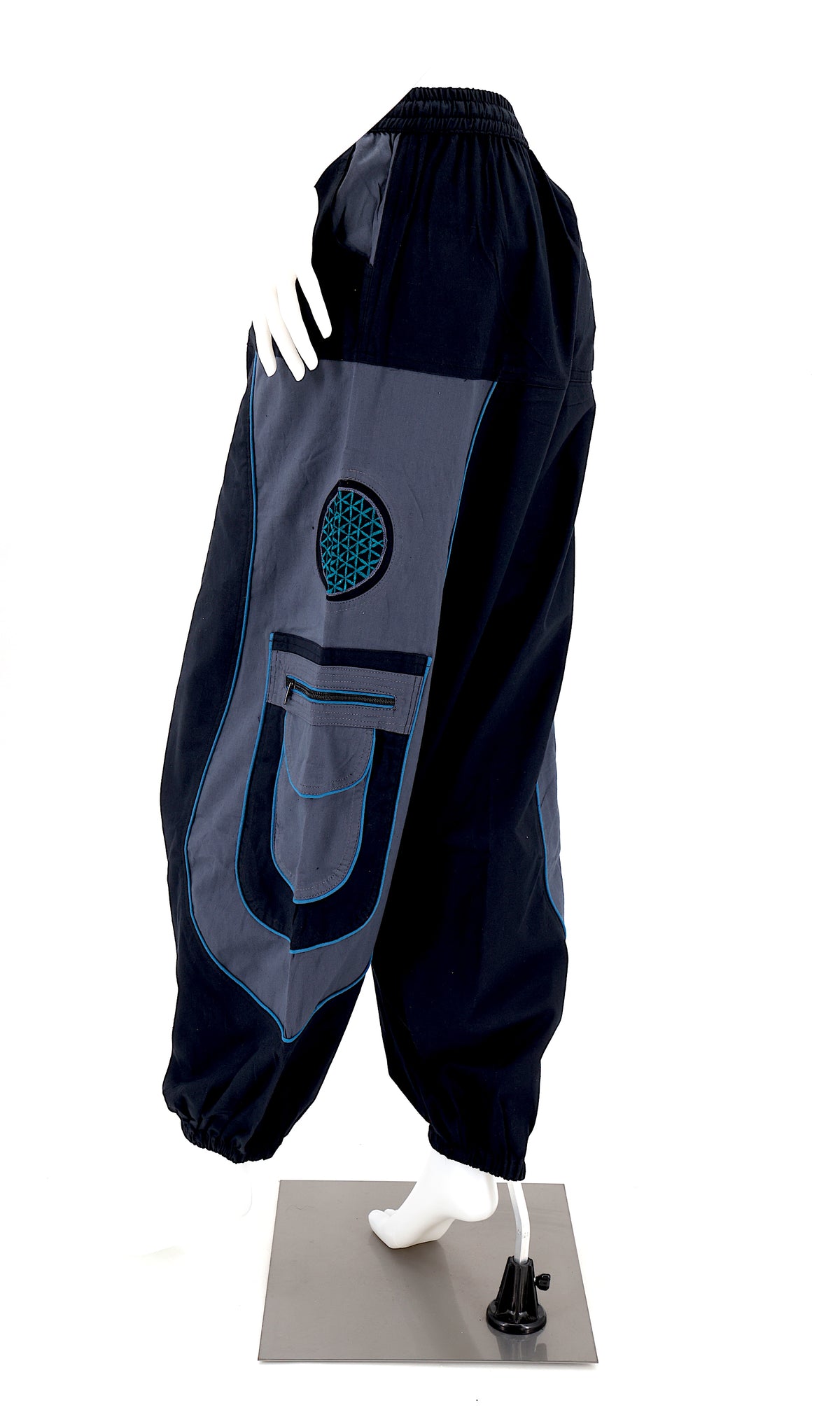Pantalon brodé géométrie sacrée Fleur de Vie | Pantalon sarouel en coton