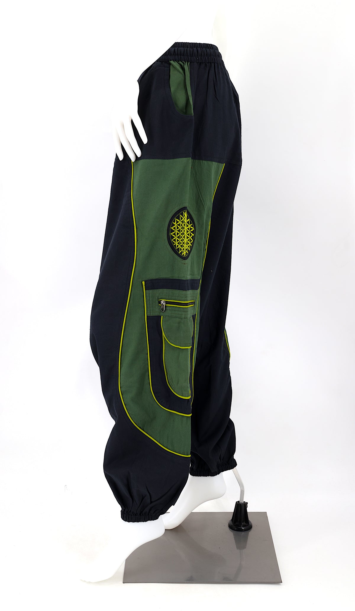 Pantalon brodé géométrie sacrée Fleur de Vie | Pantalon sarouel en coton