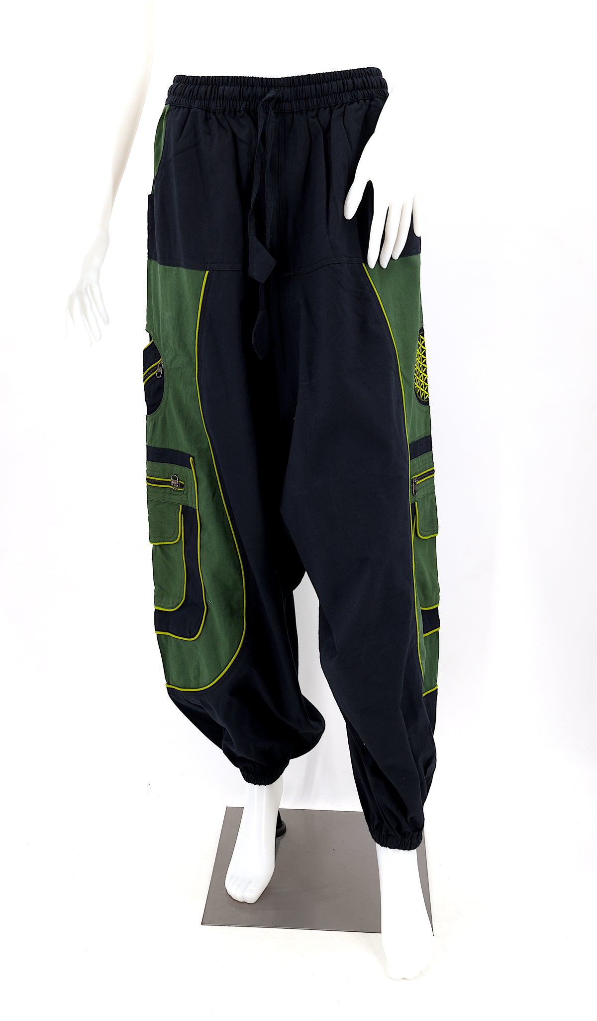 Pantalon brodé géométrie sacrée Fleur de Vie | Pantalon sarouel en coton