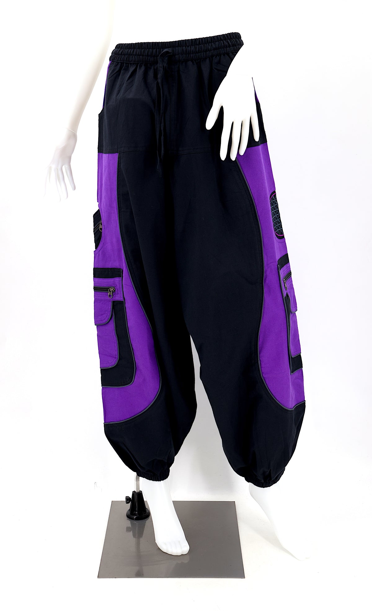 Pantalon brodé géométrie sacrée Fleur de Vie | Pantalon sarouel en coton