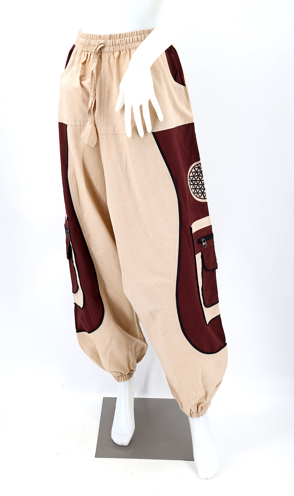 Pantalon brodé géométrie sacrée Fleur de Vie | Pantalon sarouel en coton