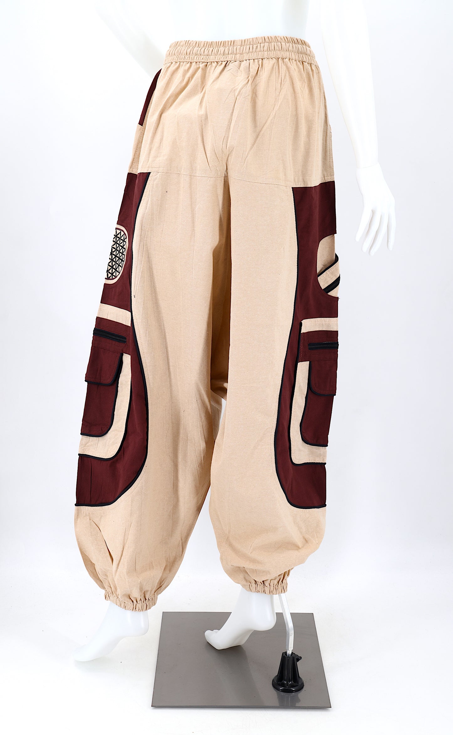 Pantalon brodé géométrie sacrée Fleur de Vie | Pantalon sarouel en coton
