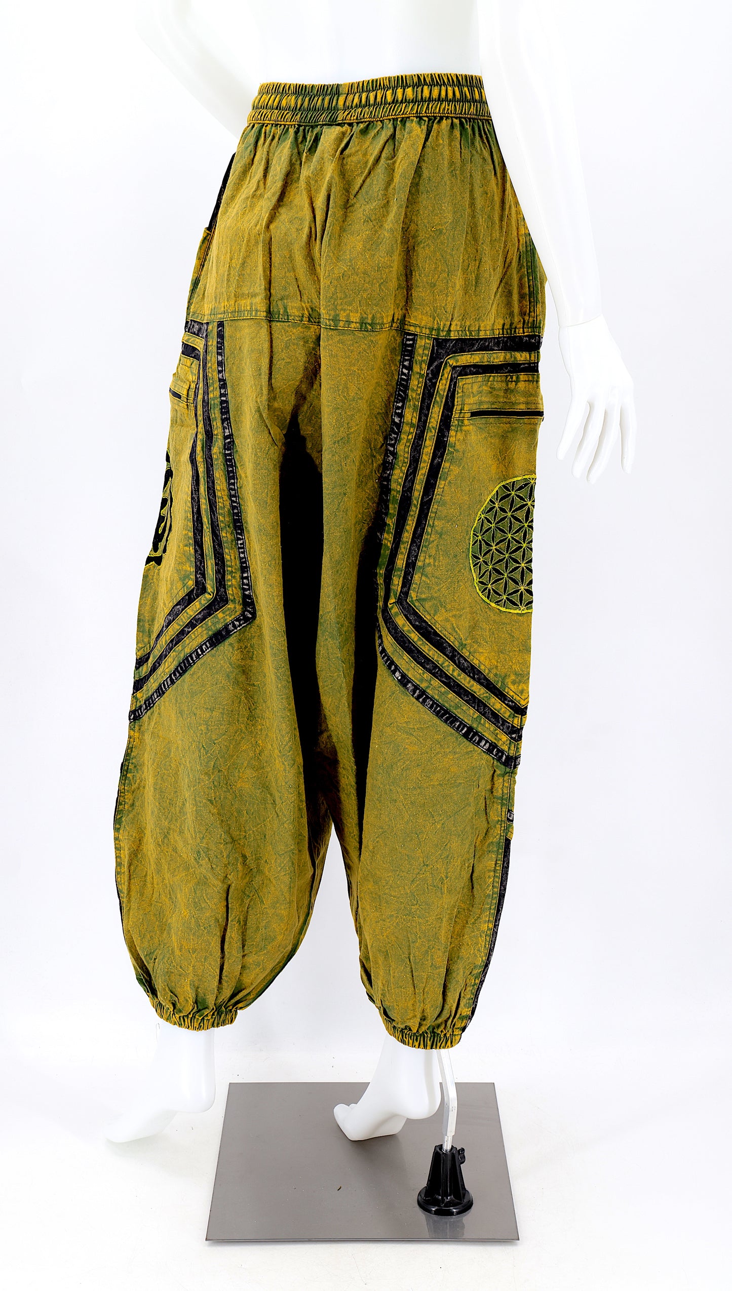 Cotton Hippie Handmade Harem Power of God & Flower of Life Embroidered Bohemian Pants