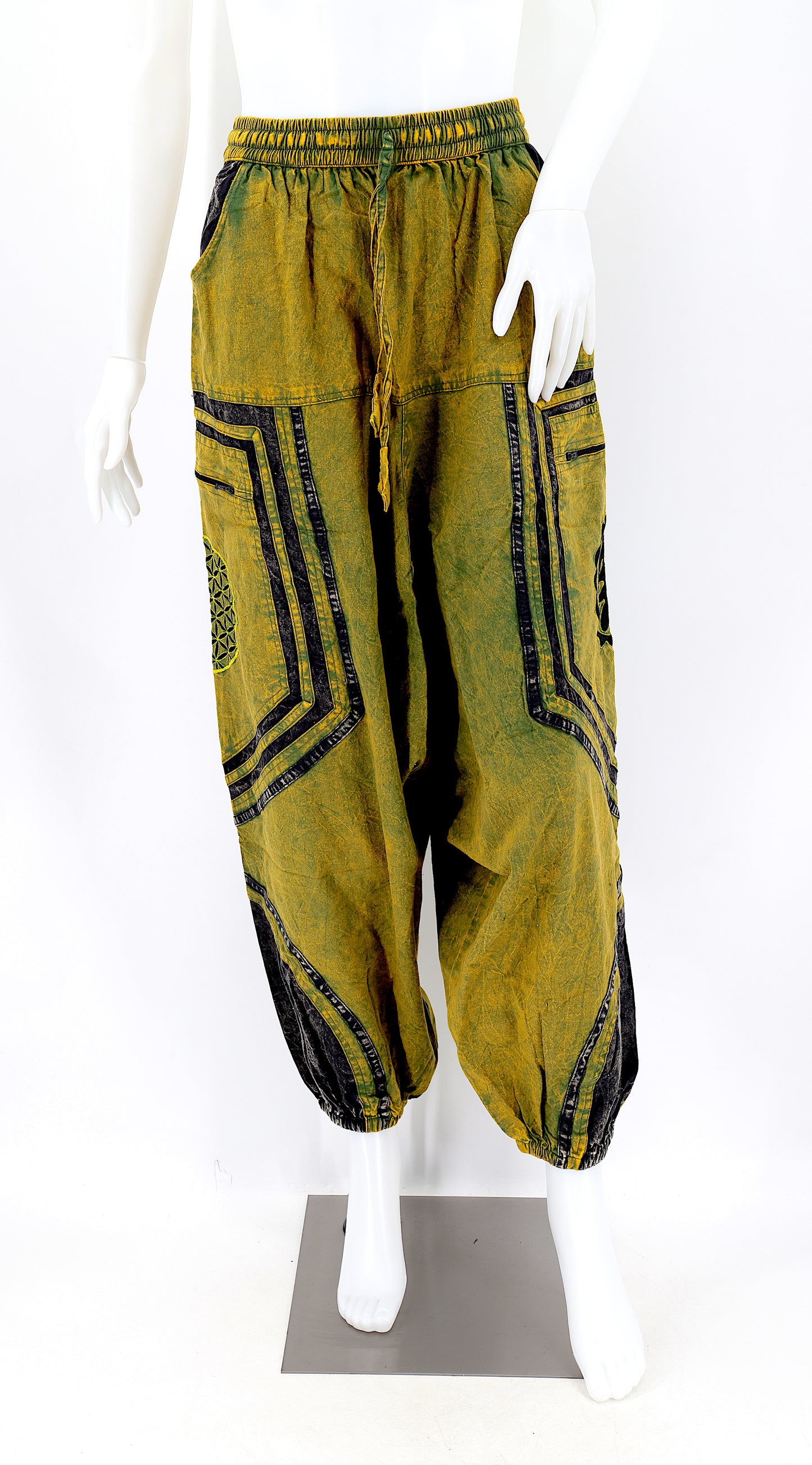 Cotton Hippie Handmade Harem Power of God & Flower of Life Embroidered Bohemian Pants