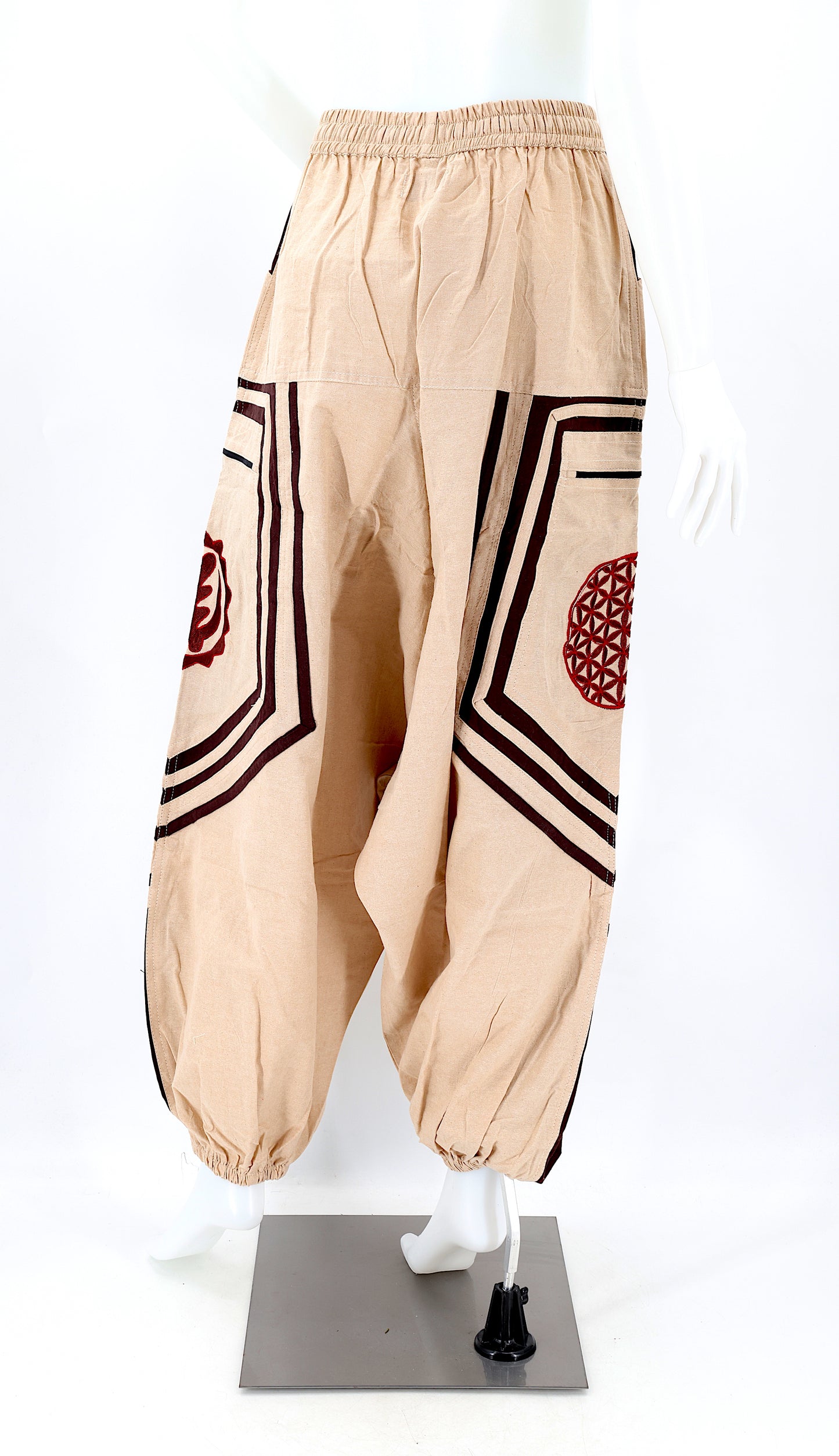 Cotton Hippie Handmade Harem Power of God & Flower of Life Embroidered Bohemian Pants