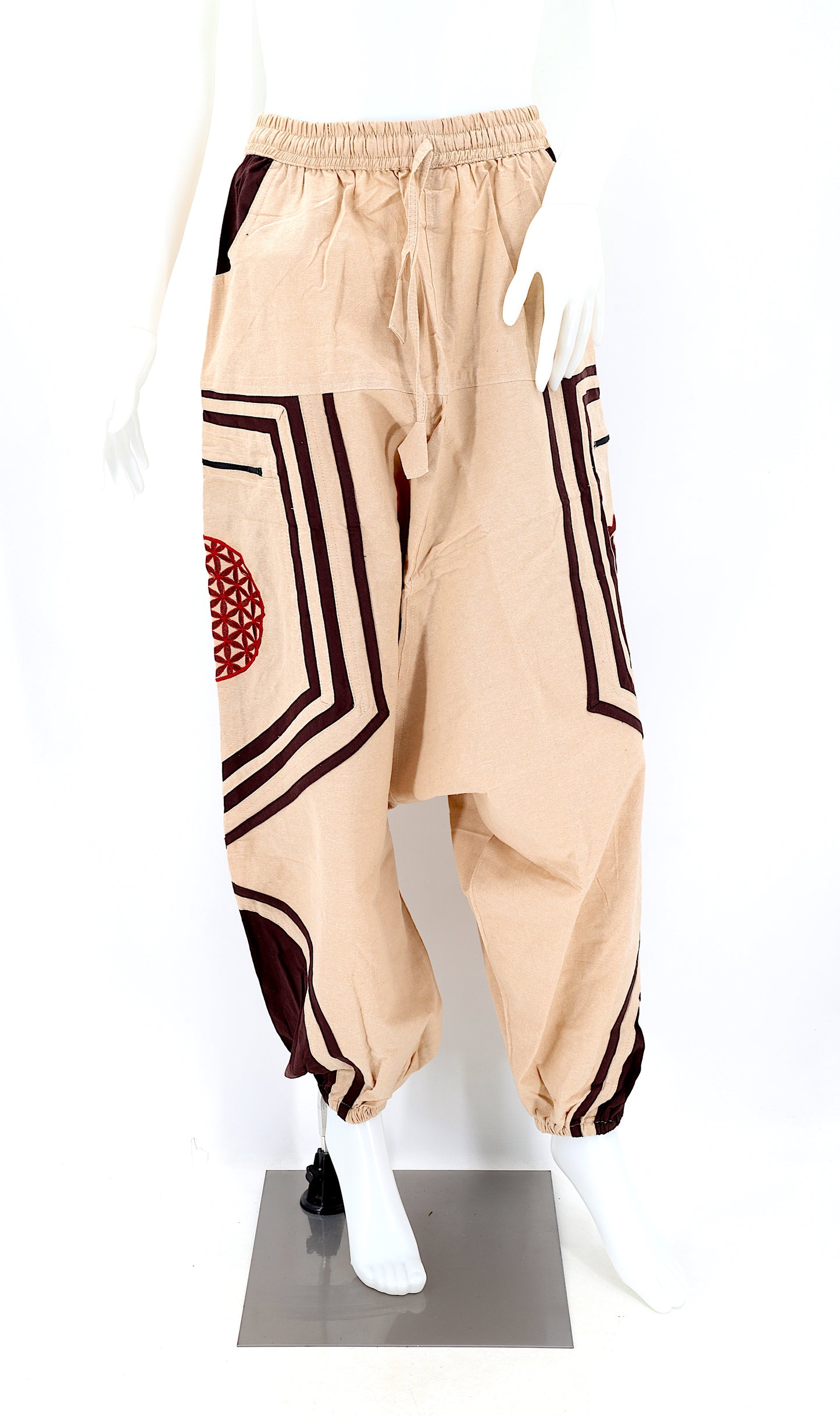 Cotton Hippie Handmade Harem Power of God & Flower of Life Embroidered Bohemian Pants