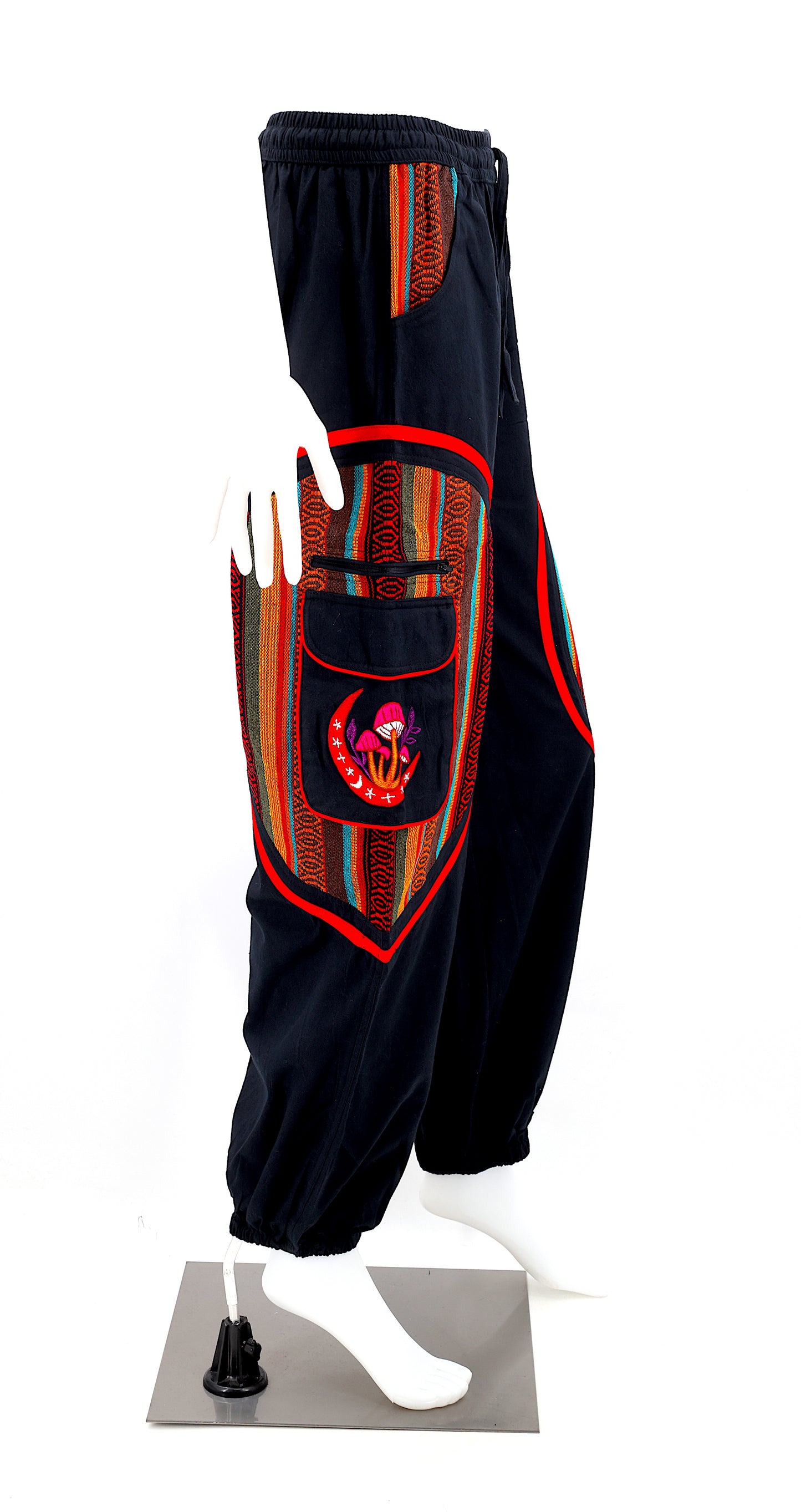 Side view highlighting secure zippered and buttoned pockets