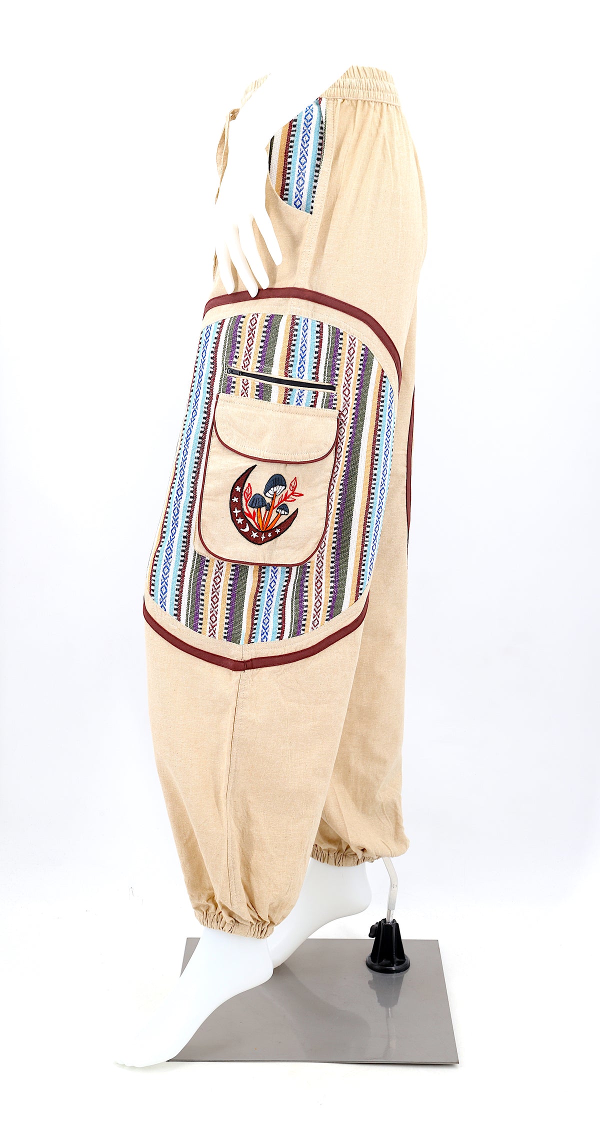 Side view highlighting secure zippered and buttoned pockets
