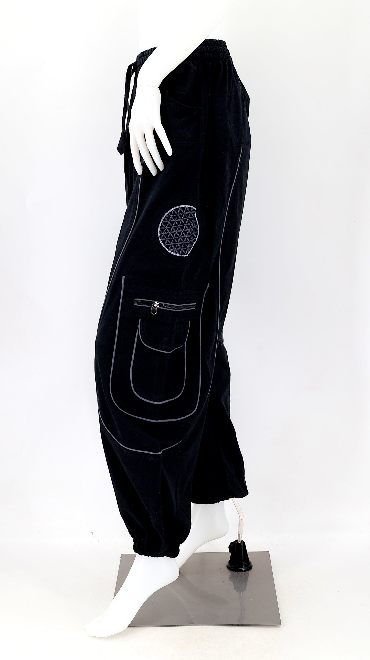 Cotton Hippie Handmade Harem Solid Color Flower of Life Embroidered Bohemian Pants