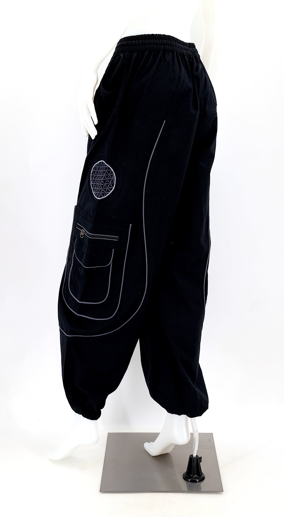 Back view of Nepalese cotton harem pants with elastic waistband